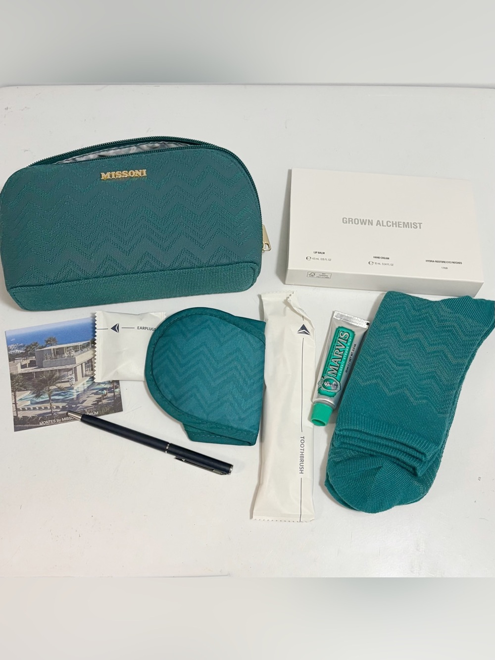 Missoni Teal Zigzag Travel Pouch with Eye Mask & Socks